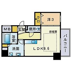 ウェルブライト博多ステーション 11階1LDKの間取り