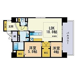 ウェルブライト博多ステーション 2LDKの間取図画像