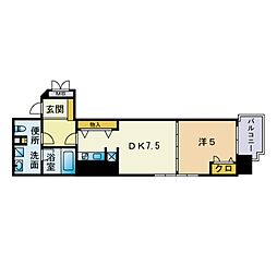 プレスタイル博多SOUTH 1DKの間取図画像