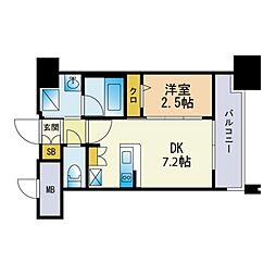 エンクレスト博多 1DKの間取図画像