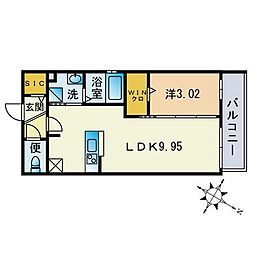 フェリス美野島 1LDKの間取図画像