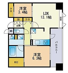 エンクレスト博多プレミア 2LDKの間取図画像