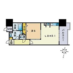 キルンズ博多駅南 1DKの間取図画像