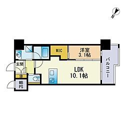 アクアステージ美野島 1LDKの間取図画像