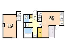 オーソクレーズ貝塚 2階ワンルームの間取り