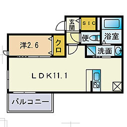 トリファイン吉塚III 3階1LDKの間取り