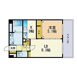 ピュアＨＡＫＯＭＡＴＳＵ 3階1LDKの間取り