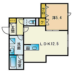 ヴィブレイン博多 1LDKの間取図画像
