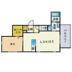 ヴィブレイン博多 1LDKの間取図画像