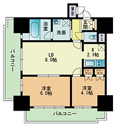 RJRプレシア吉塚駅前 2LDKの間取図画像