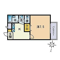 アムールプランタン 1Kの間取図画像