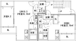 リタリッチ筥崎宮前 1LDKの間取図画像