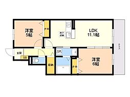 シャルマン青葉A棟 1階2LDKの間取り