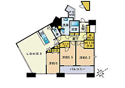 センターマークスタワー 26階3LDKの間取り