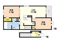 サンライズ3 2階2LDKの間取り