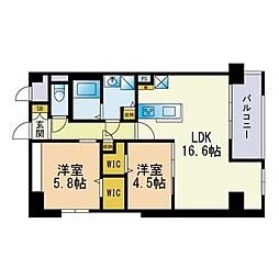 レガリア新宮 8階2LDKの間取り