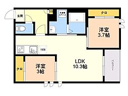 REGALEST Maple 千早 2LDKの間取図画像