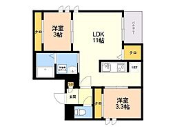 REGALEST Maple 千早 2LDKの間取図画像