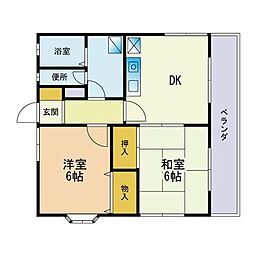 ウーブル香椎2 2DKの間取図画像