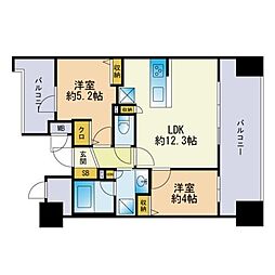 グランフォーレ千早マークスクエアウエストウイング 2LDKの間取図画像