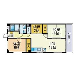 サンヒルズ千早 2LDKの間取図画像