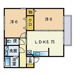 リビングタウンYOUTHD 2DKの間取図画像