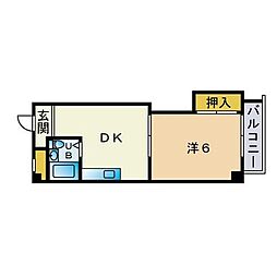 石川ハイツ 1DKの間取図画像