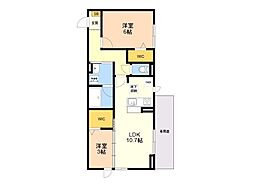 トリシア野多目I I 2LDKの間取図画像