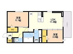 トリシア野多目I I 2LDKの間取図画像