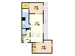 福岡市南区高宮3丁目マンション 2LDKの間取図画像