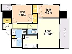 RJRプレシア大橋駅前 2LDKの間取図画像