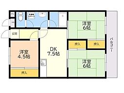大産清水ビル 3DKの間取図画像