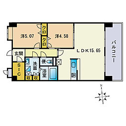 ラサンテ大橋リバーサイドテラス 2LDKの間取図画像