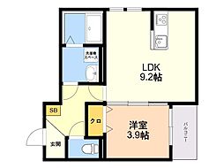 グランレーヴ井尻B棟 1LDKの間取図画像