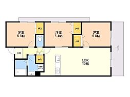 ラングルデュ高宮 3LDKの間取図画像
