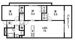 ラングルデュ高宮 3LDKの間取図画像