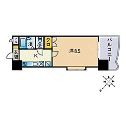 ロイヤル日赤通80 1Kの間取図画像