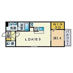 L・コスモ井尻 1LDKの間取図画像