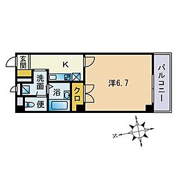 アンプルールフェール筑紫が丘B棟 1Kの間取図画像