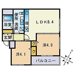 PLEASTFOMA平尾 2LDKの間取図画像