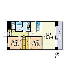 グランシャリオ高宮東 2LDKの間取図画像