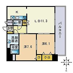 ルモール大橋 2LDKの間取図画像
