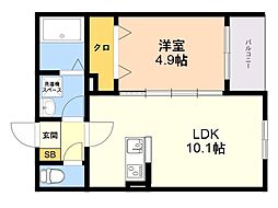 プライマリー花畑 1LDKの間取図画像