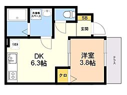 コスモパレス B 1DKの間取図画像