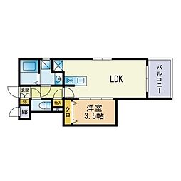 ルピエ平尾 1LDKの間取図画像