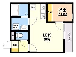 ONE FIVE 姪浜 1LDKの間取図画像