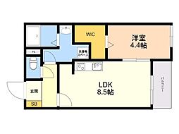 FLAGS 姪浜 1LDKの間取図画像