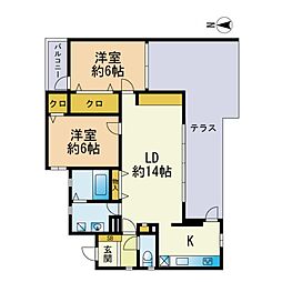 カルシア小戸ナチュア2棟 2LDKの間取図画像