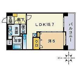 リバーランド姪浜 1LDKの間取図画像