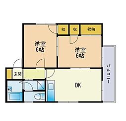 ボヌール姪浜 2DKの間取図画像